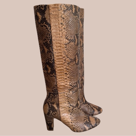 Zara Shoes - Zara Brown Snakeskin Leather Knee High Heeled Boots Made in Spain Size 40